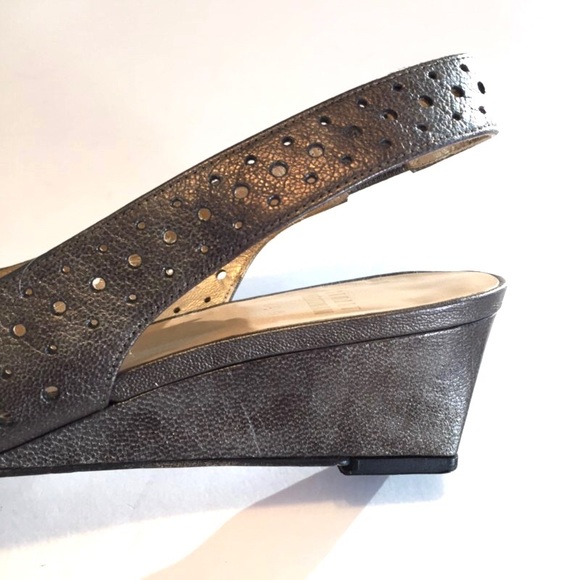 Stuart Weitzman Womens Gray Perforated Leather Wedge Heels Slingback size 6.5 - Picture 13 of 13